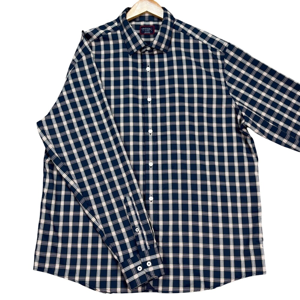 UNTUCKit Button Down Shirt Men XL Navy Plaid Long Sleeve Dorin Performance Twill